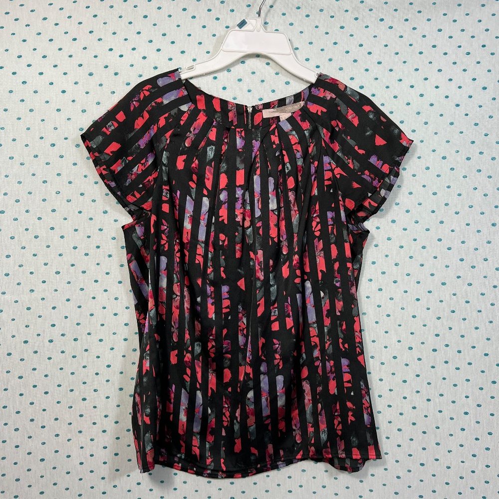 Forever 21 Contemporary Red & Black Striped/Floral Blouse